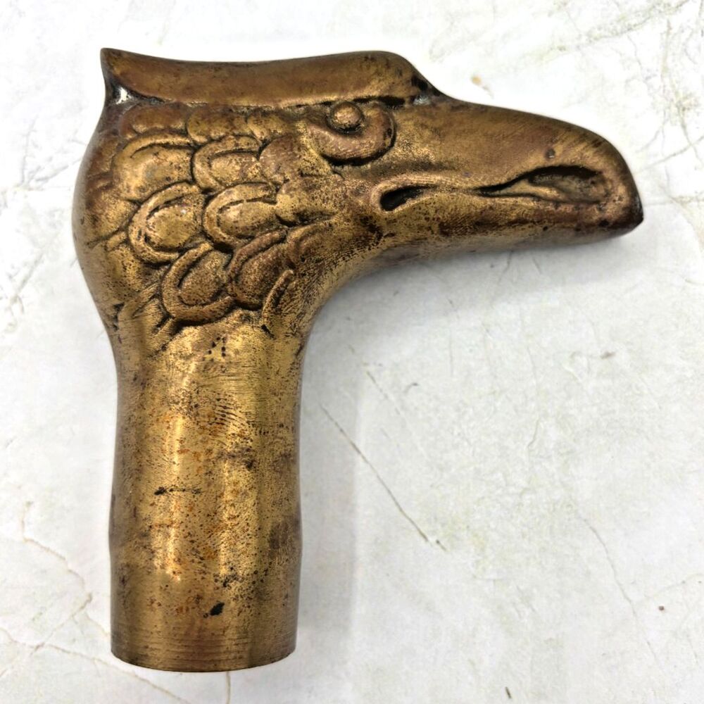 Vintage Brass‎ Eagle Head Statue Walking Stick Cane Handle Top Topper Screw EUC